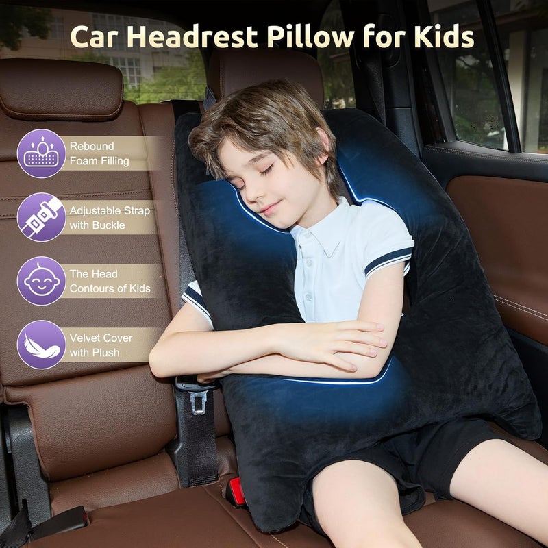 FAIORD Car Pillow for Kids Travel Pillow with Adjustable Strap, Kids Floor Pillows Cushions for Adults and Children to Support Head and Body Road Trip Essentials (Dark Grey) - Image 4